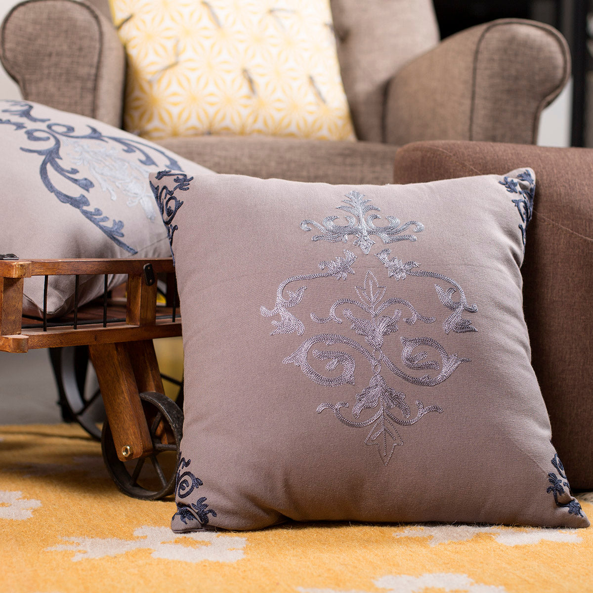 Acanthus Embroidered Cushion-IAAH