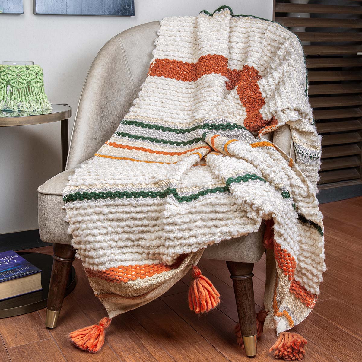 Cotton Woven Striped Throw-IAAH