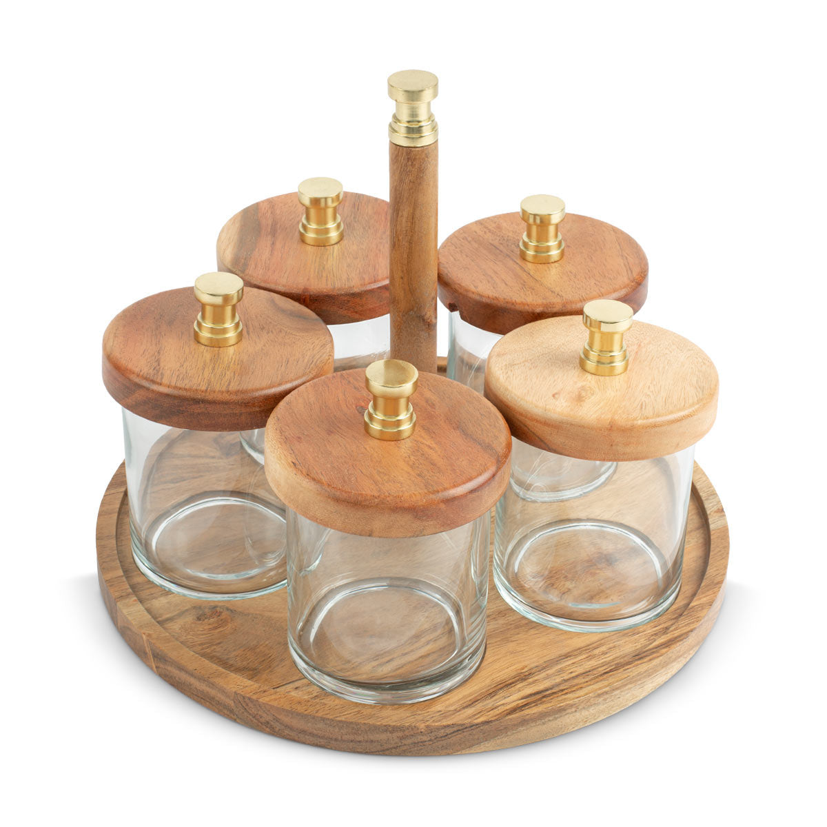 Wooden Lid Condiment Jar Set