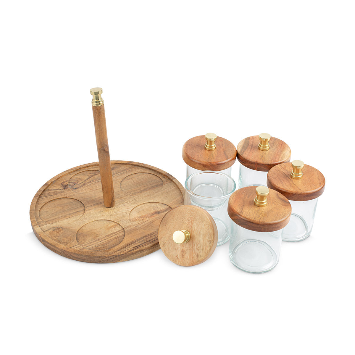 Wooden Lid Condiment Jar Set