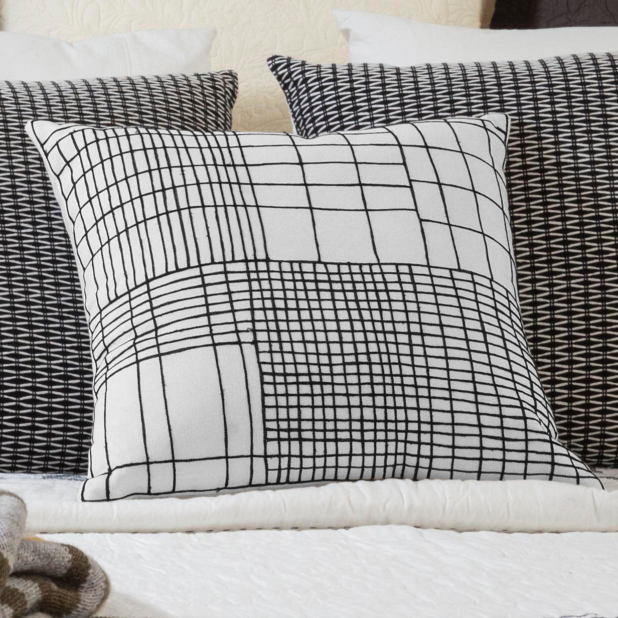Embroidered Grid Cushion -  - IAAH