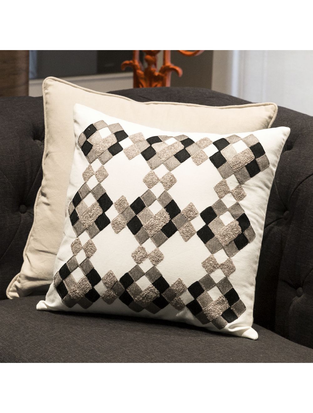 Diamond Embroidered Chequered Cushion-IAAH