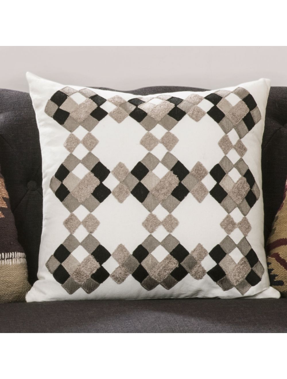 Diamond Embroidered Chequered Cushion-IAAH