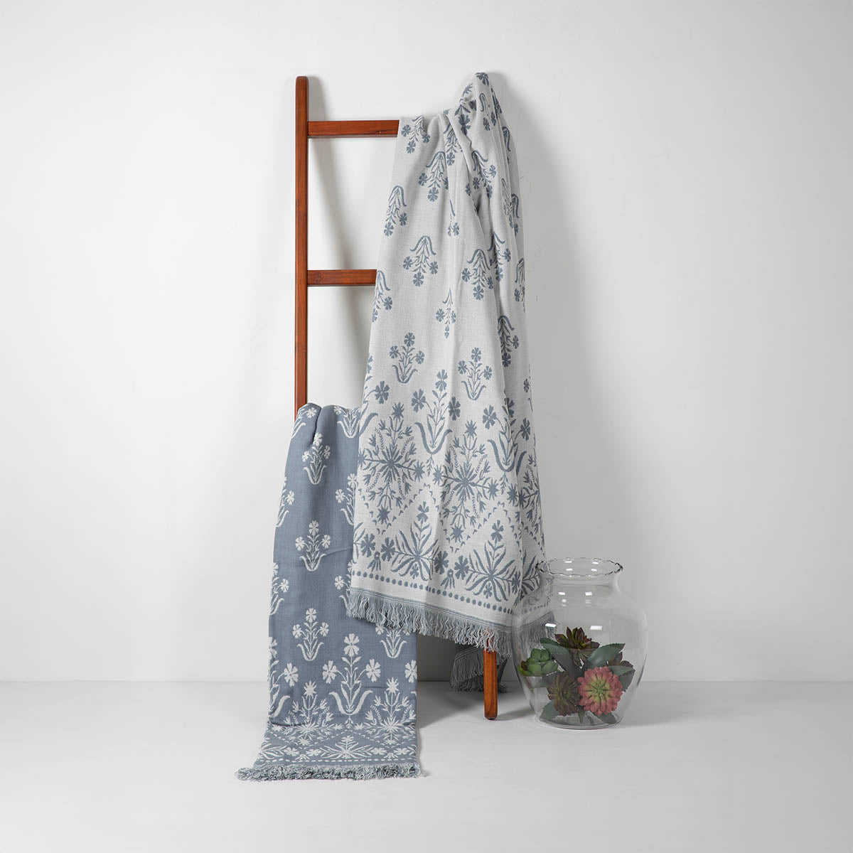 Grey Reversible Floral Throw