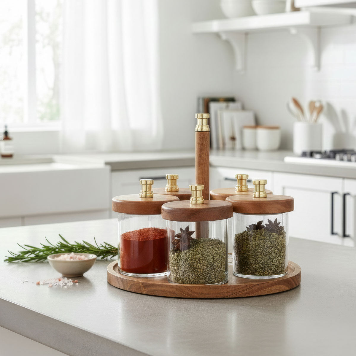 Wooden Lid Condiment Jar Set