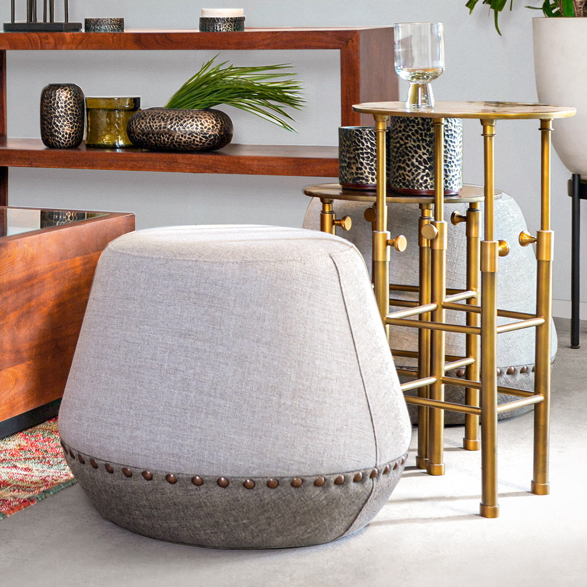 Trapeze Studded Pouffe -  - IAAH