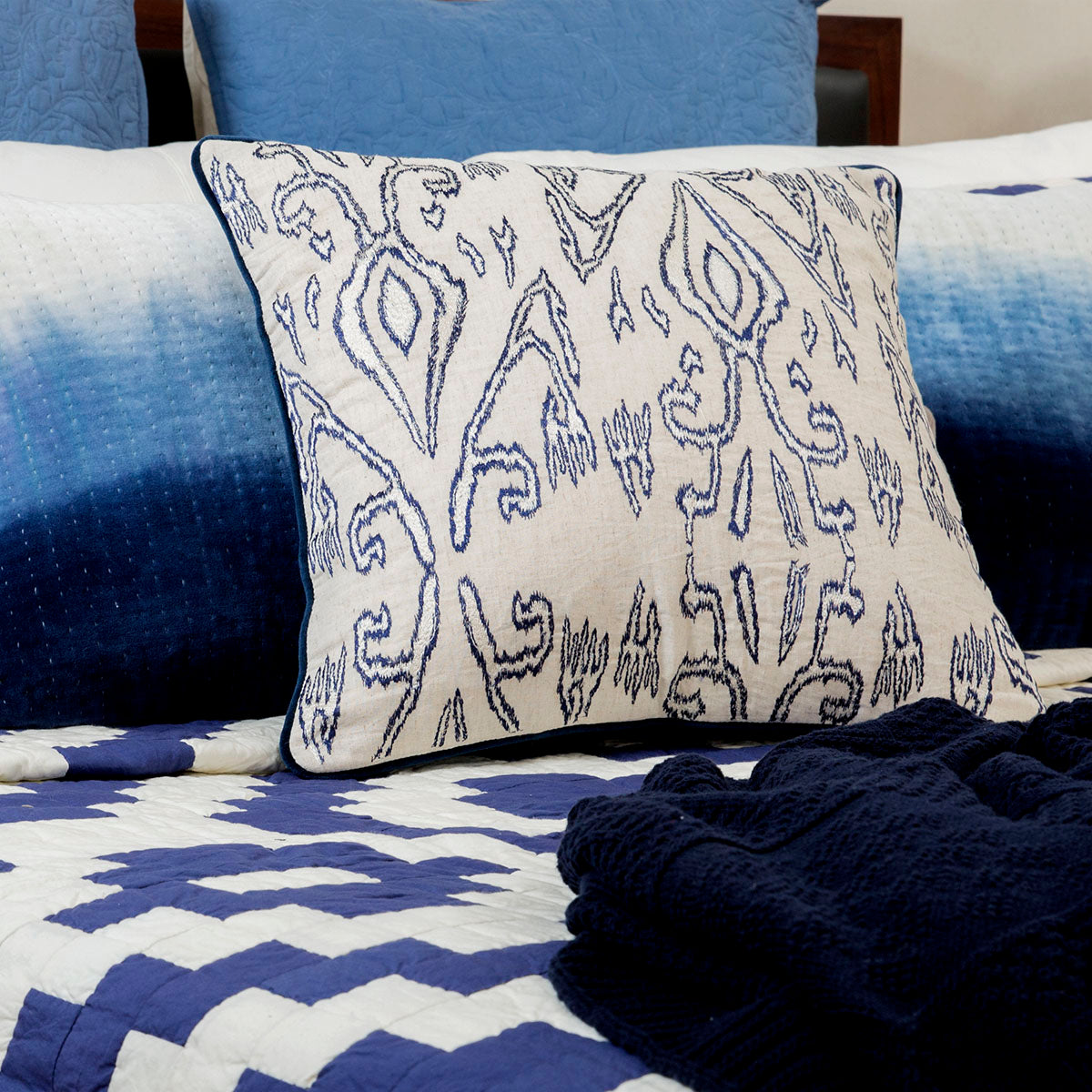 Embroidered Ikat Cushion -  - IAAH
