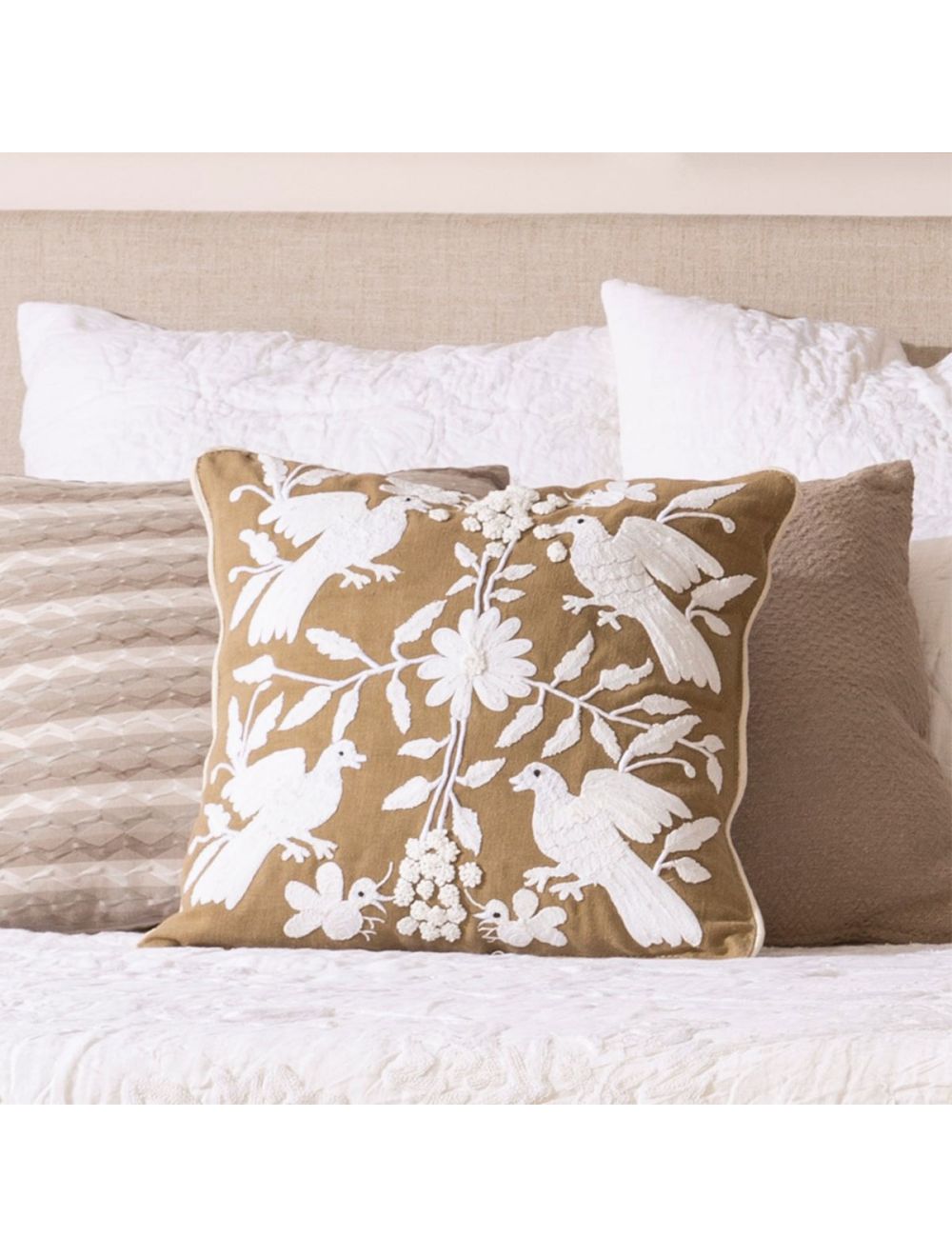 Lush Olive Embroidered Cushion